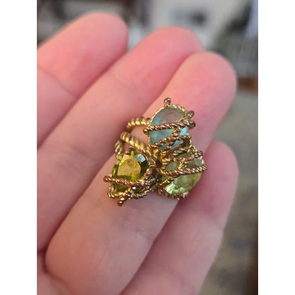 Artisan Gemstone Rope Ring Gold-plated Vintage Sz 5